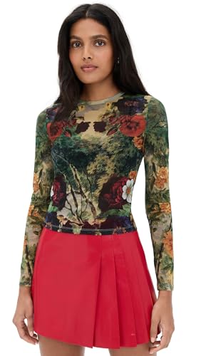 alice + olivia Women's Delaina Printed Mesh Crop Top, Forbidden